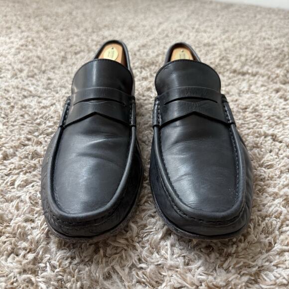Santoni Slip On Black Leather Penny Loafers Made In Italy 632563 Men’s Size 10 main image 6